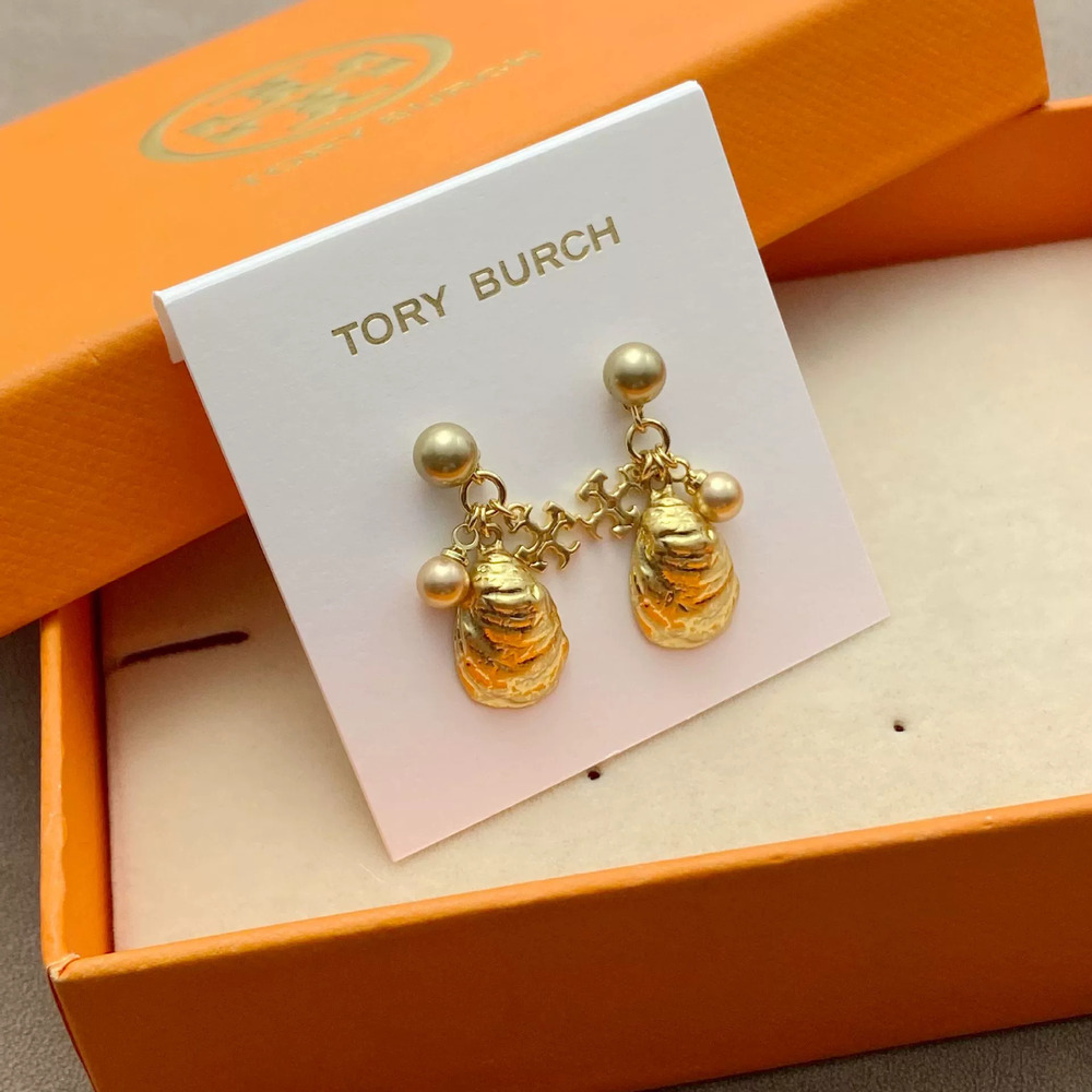 Tory Burch Pearl Shell Letter Metal Earrings